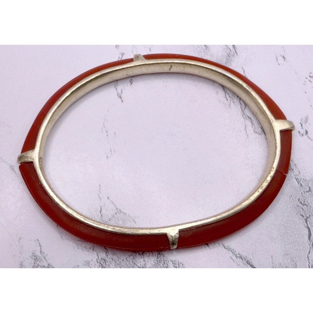 Red Lucite Oval Bangle Bracelet Gold Tone 7.75"